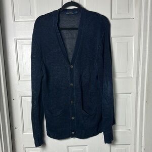 Ralph Lauren 100% Linen Blue Knit Cardigan Size Large